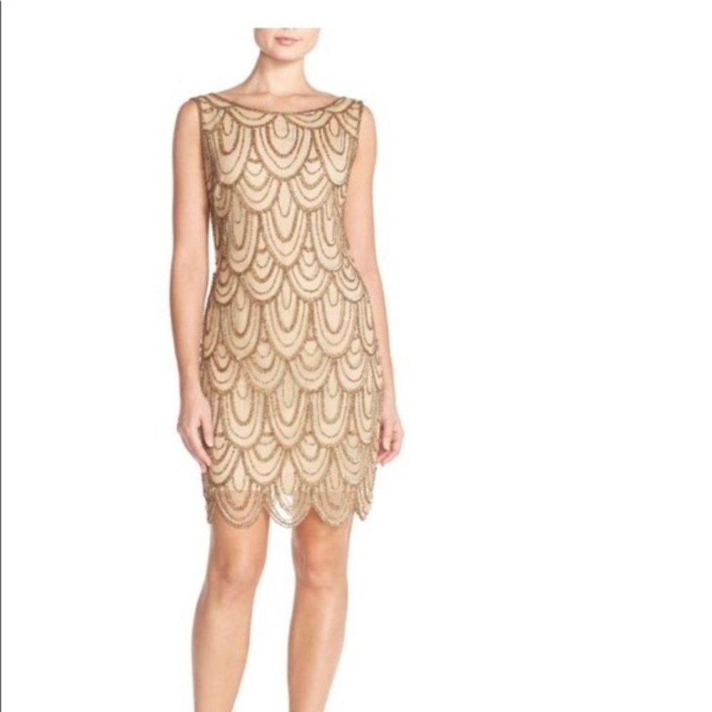 Pisarro Nights Mesh Beaded Sheath Dress